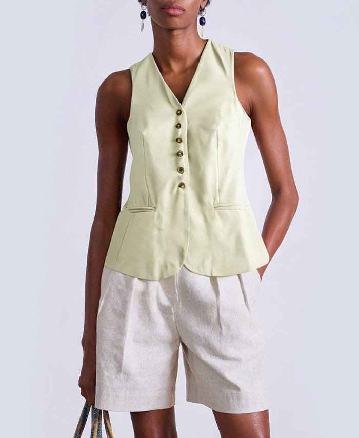 khaki-v-neck-single-breasted-womens-vest
