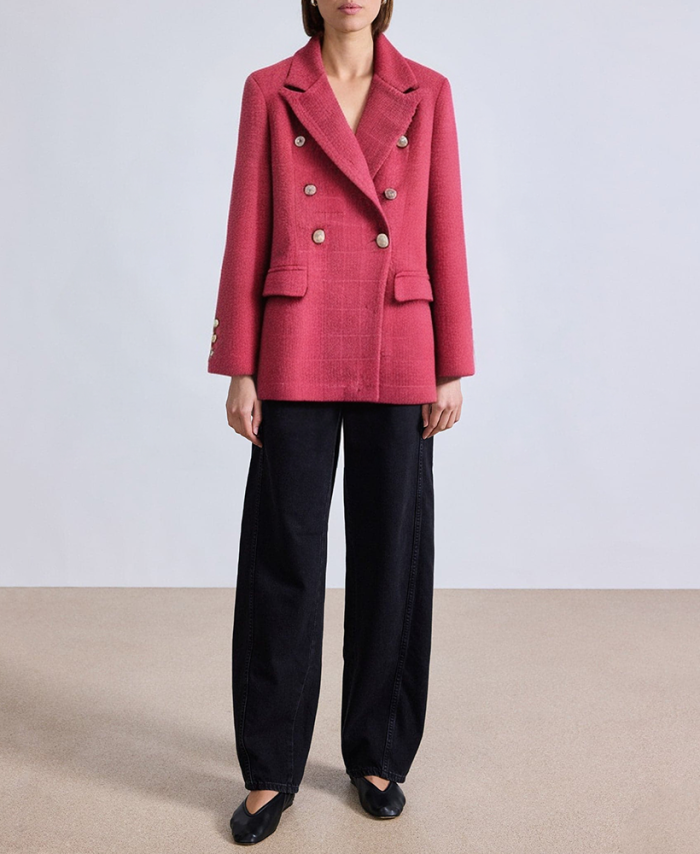 textured-double-breasted-flap-pocket-womens-blazer