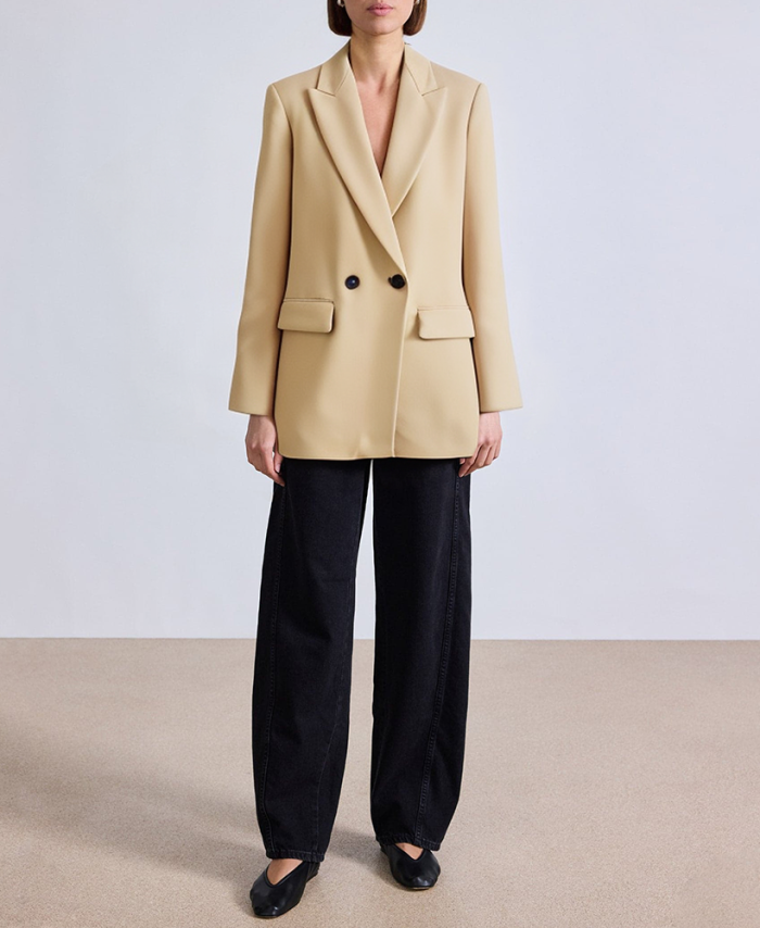 khaki-double-breasted-long-sleeve-womens-blazer